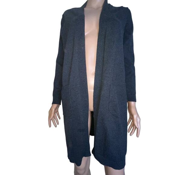 J. Jill cardigan sweater charcoal gray/black open front long duster pockets XS - Picture 1 of 8